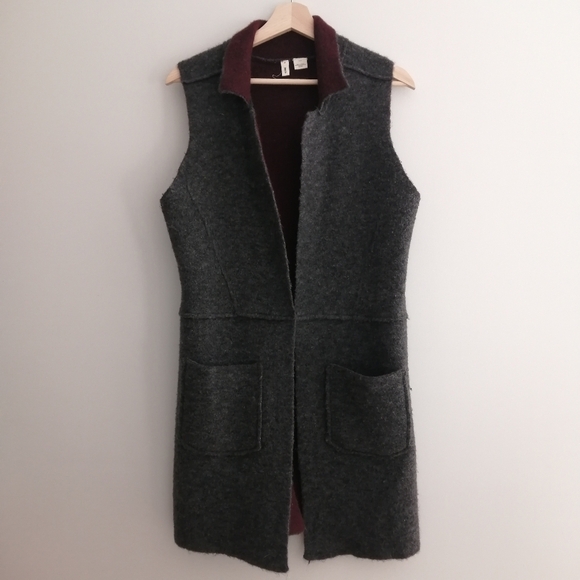 Anthropologie Moth Morris Wool Sleeveless Duster Vest Gray Maroon XS/S - Picture 4 of 17